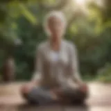 Elderly woman practicing yoga in serene nature