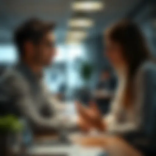 A calm discussion between a manager and an employee, reflecting effective communication