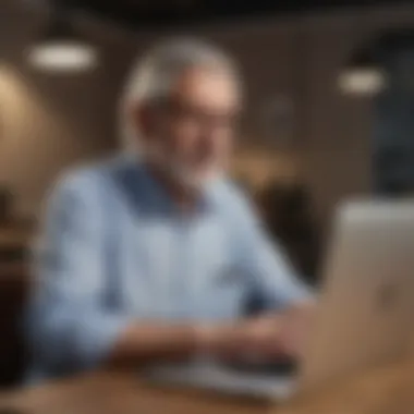 Older job seeker utilizing a laptop for job applications