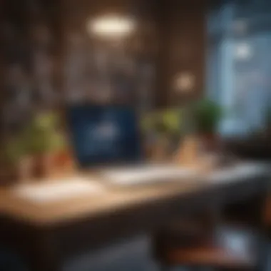 Professional Workspace for Crafting Emails An elegant workspace with a laptop and notepad, symbolizing professionalism.