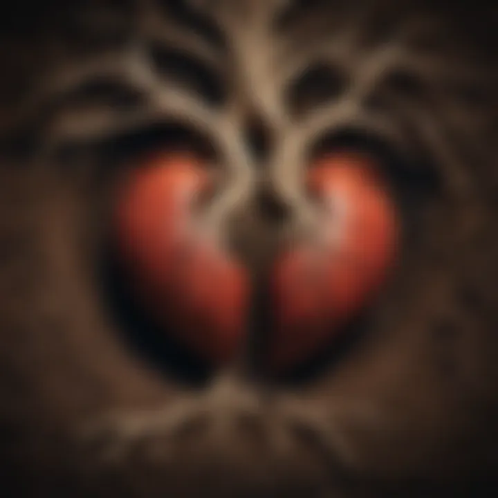 Artistic portrayal of a heart with roots spreading into two distinct directions