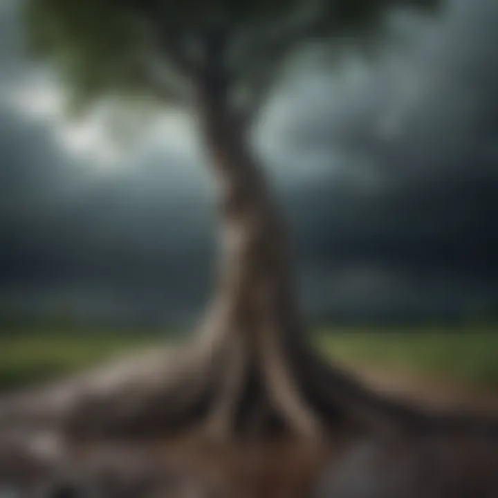 A visual representation of resilience, showcasing a tree standing strong in a storm
