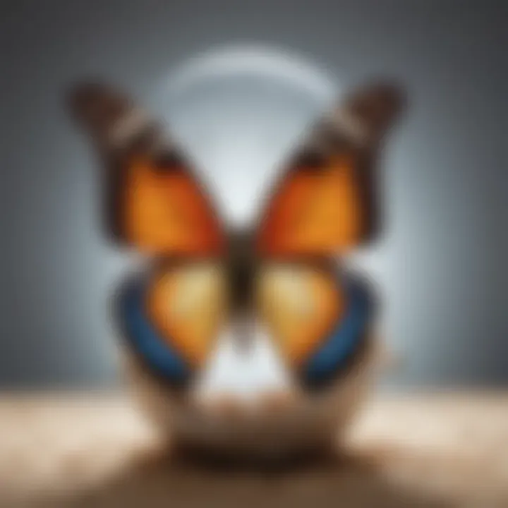 Conceptual artwork showing a butterfly emerging from a cocoon as a metaphor for personal transformation