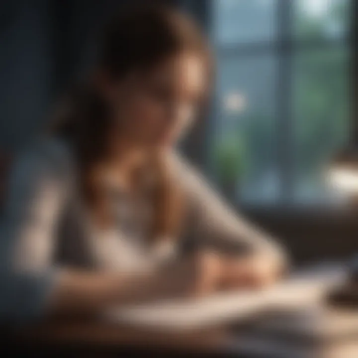 A candidate practicing answers on a notepad