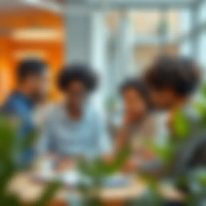 Diverse team collaborating in a vibrant office setting