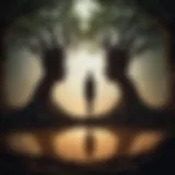 Silhouette of two figures with intertwined roots symbolizing toxic relationship dynamics