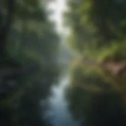 Tranquil natural landscape with serene water and lush greenery