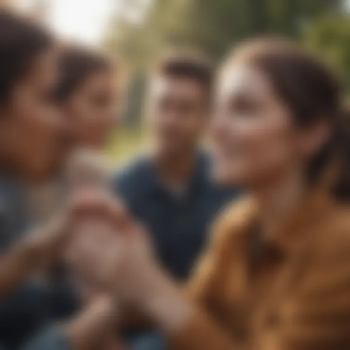 A group engaging in a team-building exercise outdoors