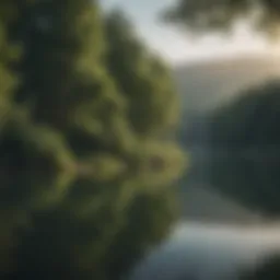 A tranquil nature scene showcasing a serene lake surrounded by lush greenery, symbolizing mental peace.