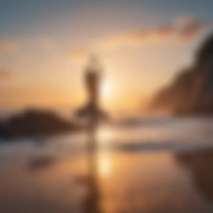 A person practicing yoga on a serene beach at sunrise