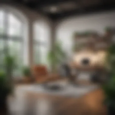 The Serenity of a Well-Designed Workspace A serene workspace with plants and natural light promoting relaxation