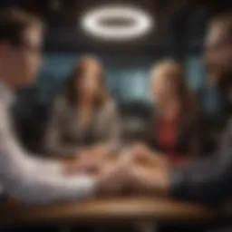 A leader engaging with their team in a collaborative setting