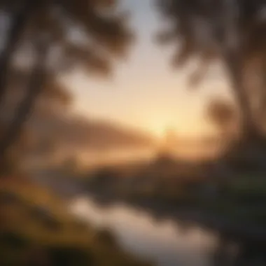 Tranquil Dawn A serene landscape at dawn symbolizing tranquility and calmness.