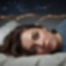 An abstract representation of the connection between anxiety and sleep disruption, featuring a night sky intertwined with tangled thoughts.