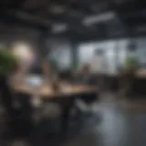 Dynamic workplace showcasing professionals engaged in commission-based roles