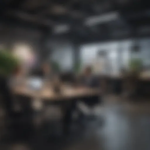 Dynamic workplace showcasing professionals engaged in commission-based roles