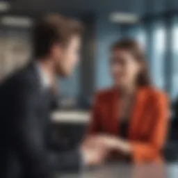 A dynamic exchange between a mentor and mentee in a modern office environment.