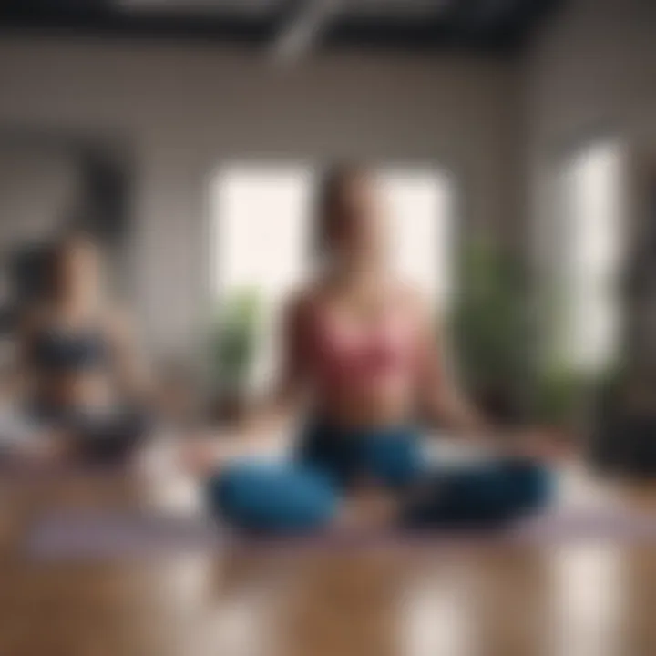 A vibrant group yoga session in a serene office environment promoting mindfulness.