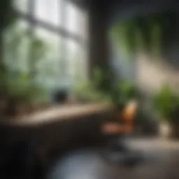 Zen-inspired workspace with green plants and natural light
