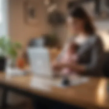 A serene workspace with baby essentials beside a laptop